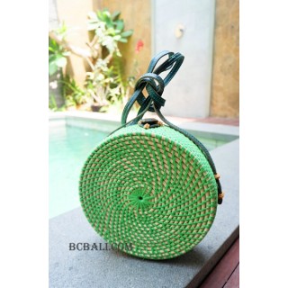 straw synthetic rattan circle bags green color